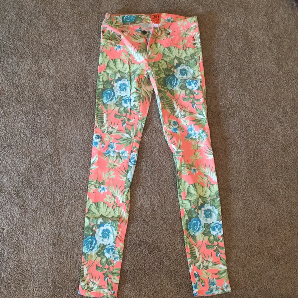 Floral print jeans